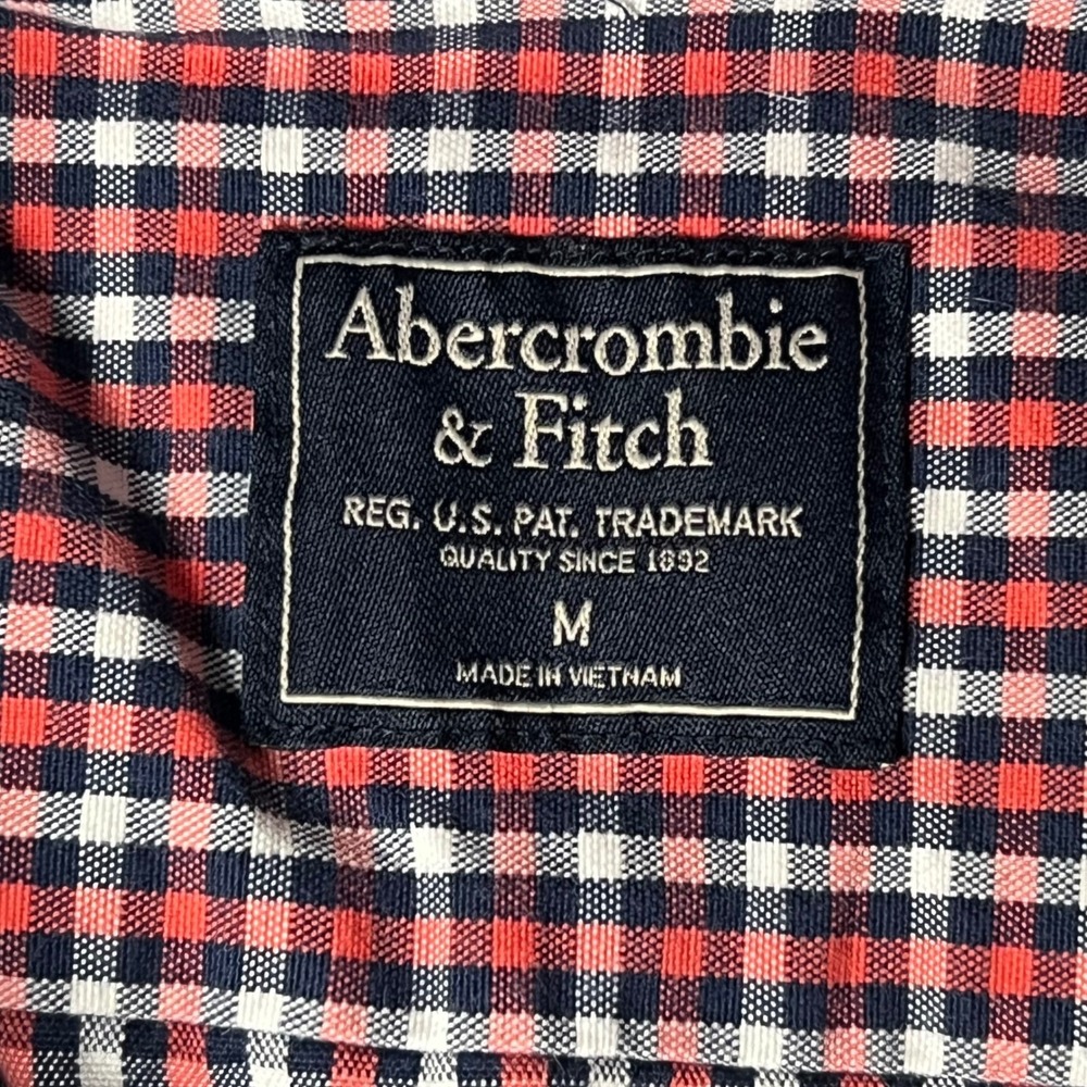 Retro Abercrombie Fitch Men M Red Navy White Gingham Plaid Button Cotton Y2K - Picture 2 of 8